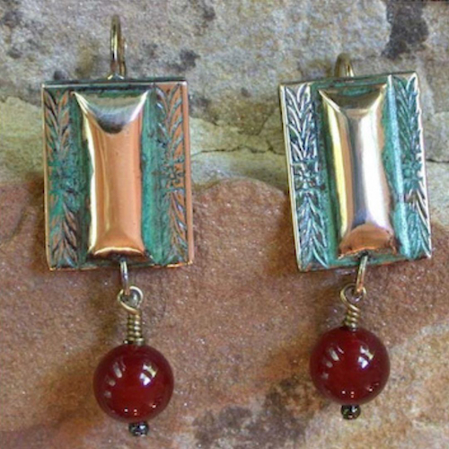 EC-165 Earrings, Roman Bar with Carnelian $105 at Hunter Wolff Gallery